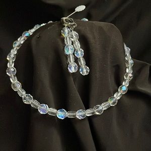 Fire polished crystal memory wire necklace and matching drop earrings